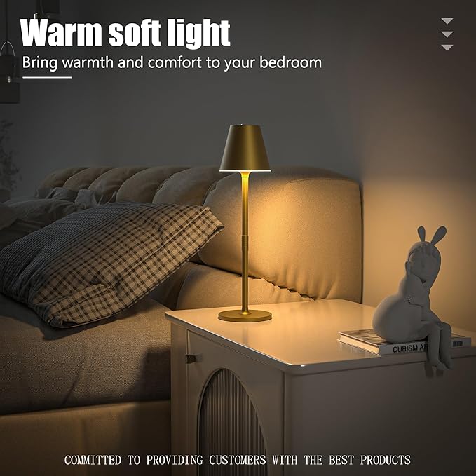 LED CordlessTable Lamp,4000mAh Rechargeable Battery Desk lamp,3 Level Brightness Beside Night Light, Minimalist Design, for Couple Dinner/Coffee Table/Restaurant/Bedroom(Bronze 2PACK)