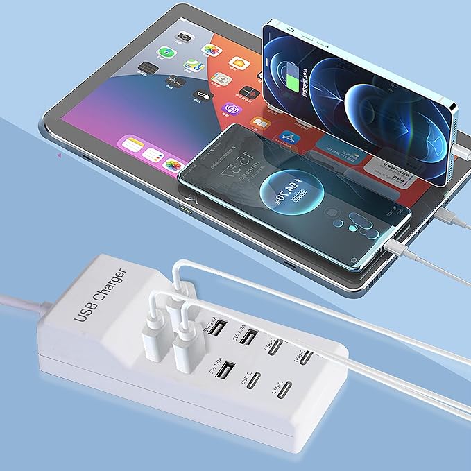 USB Charger,50W USB Charging Station with 10-Port (6 USB-A Port & 4 USB-C Port) Compatible with iPhone 15/14/13/13pro Max 12/12 Mini/12Pro/12 Pro Max/11,Tablets, Smartphones White