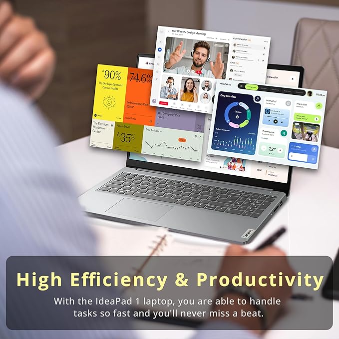 Lenovo IdeaPad 1 15.6" HD Laptop, Intel Pentium Silver N6000, 12GB RAM, 672GB Storage (512GB SSD+160GB Docking Station Set), Intel UHD Graphics, Num Pad, Webcam, 1 Year Office 365, Win 11 S, Gray