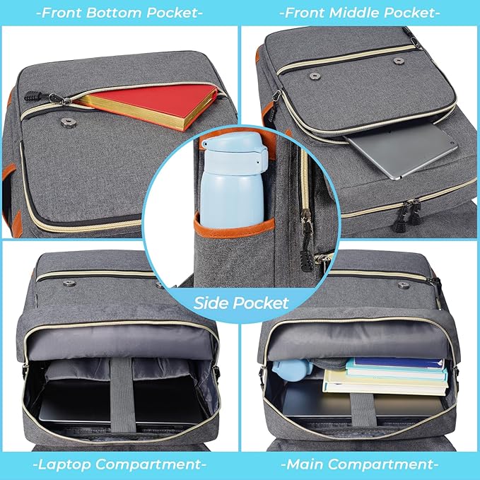 Ronyes Vintage Laptop Backpack for Women Men,15.6 inch Bookbag Casual Daypack with USB Charging Port for College Work, Grey Backpacks