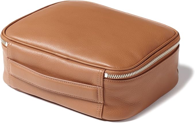 Leatherology Cognac Large Travel Organizer - Zipped mesh storage pocket, elastic loops for organization, double metal zipper