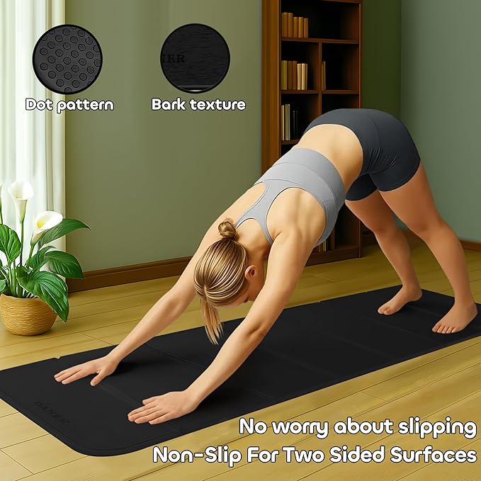 Foldable Yoga Mat 12mm Extra Thick Joint Protection,Portable Design for Travel/Pilates/Board/Camping,Environmental Sports Mat Non-Slip Gym Mat,Odorless POE Material