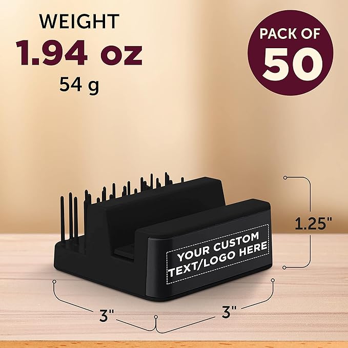 DISCOUNT PROMOS Custom Light Up Logo Phone Stands Set of 50, Personalized Bulk Pack - Essential Smartphone Accessory, Perfect for Office and Home - Black