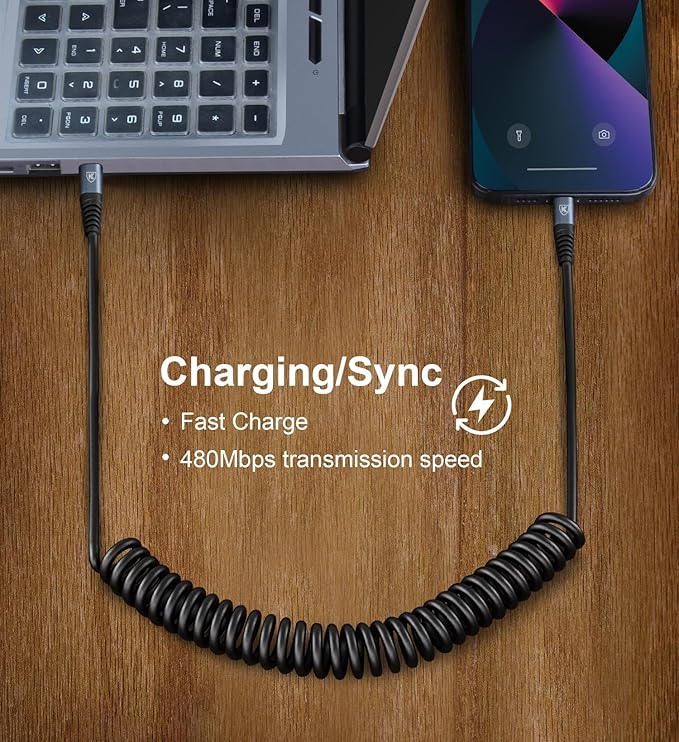 2Pack Coiled USB C to USB C Charger Cable for Car, Type C Fast Charging USBC Charger Cord Compatible with 17/1615/15 Plus/15 Pro/15 Pro Max/Samsung Galaxy S23