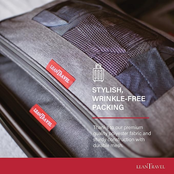 LeanTravel Compression Packing Cubes for Travel Organizers with Double Zipper (6-Pack (2L+2M+2S), Grey)