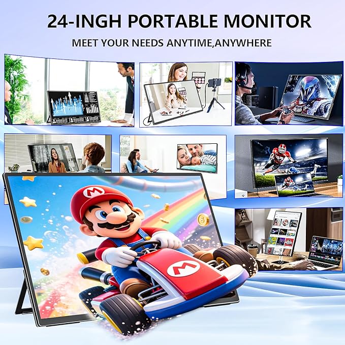 4K Large Portable Monitor 24“ Travel Monitor UHD 3840 * 2160 120% sRGB External Second Screen for Desktop Laptop Mini PC MacBook W/Stand VESA HDMI USB-C Gaming Display for PS5/Xbox (OS24-4K)