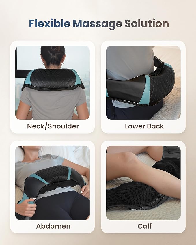 COMFIER Cordless Neck Massager for Pain Relief Deep Tissue, Shiatsu Shoulder Massager with Heat, 3D Kneading Back Massager Pillow, Rechargable & Portable, Car Office,Home Use