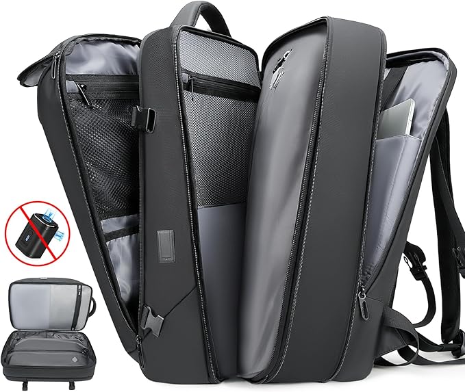 Vacuum Backpack for Men,50L Expandable Compression Backpack With Vacuum Seal, 17.3 Inch Water Resistant Laptop Backpack with USB Charging Port-Not Vaccum Pump Included