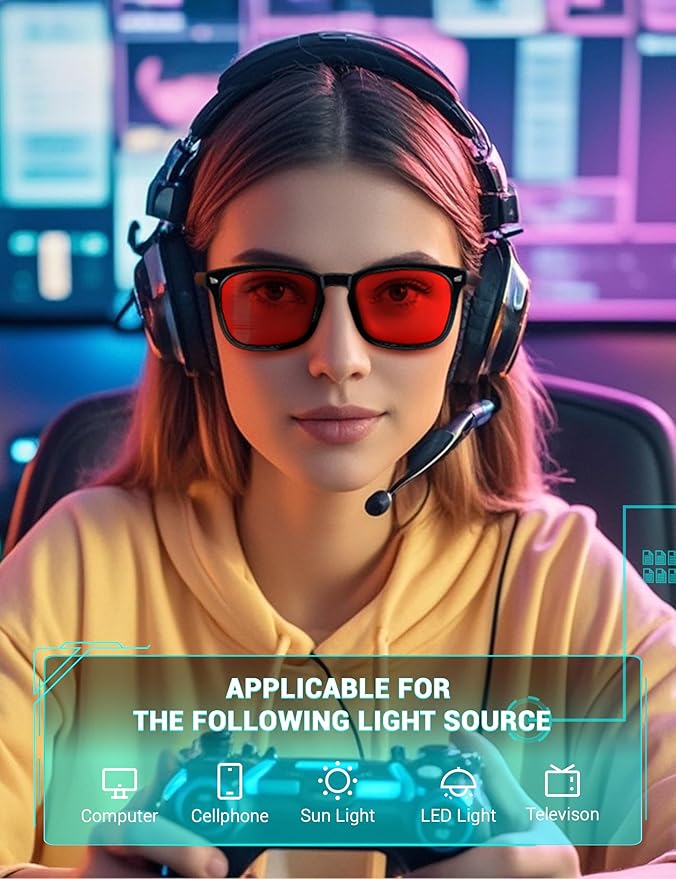 TIJN Sleep Glasses for 99.9% Blue Green Light Blocking Dual AR Coatings Red Lens for Computer Gaming Reduce Eyestrain