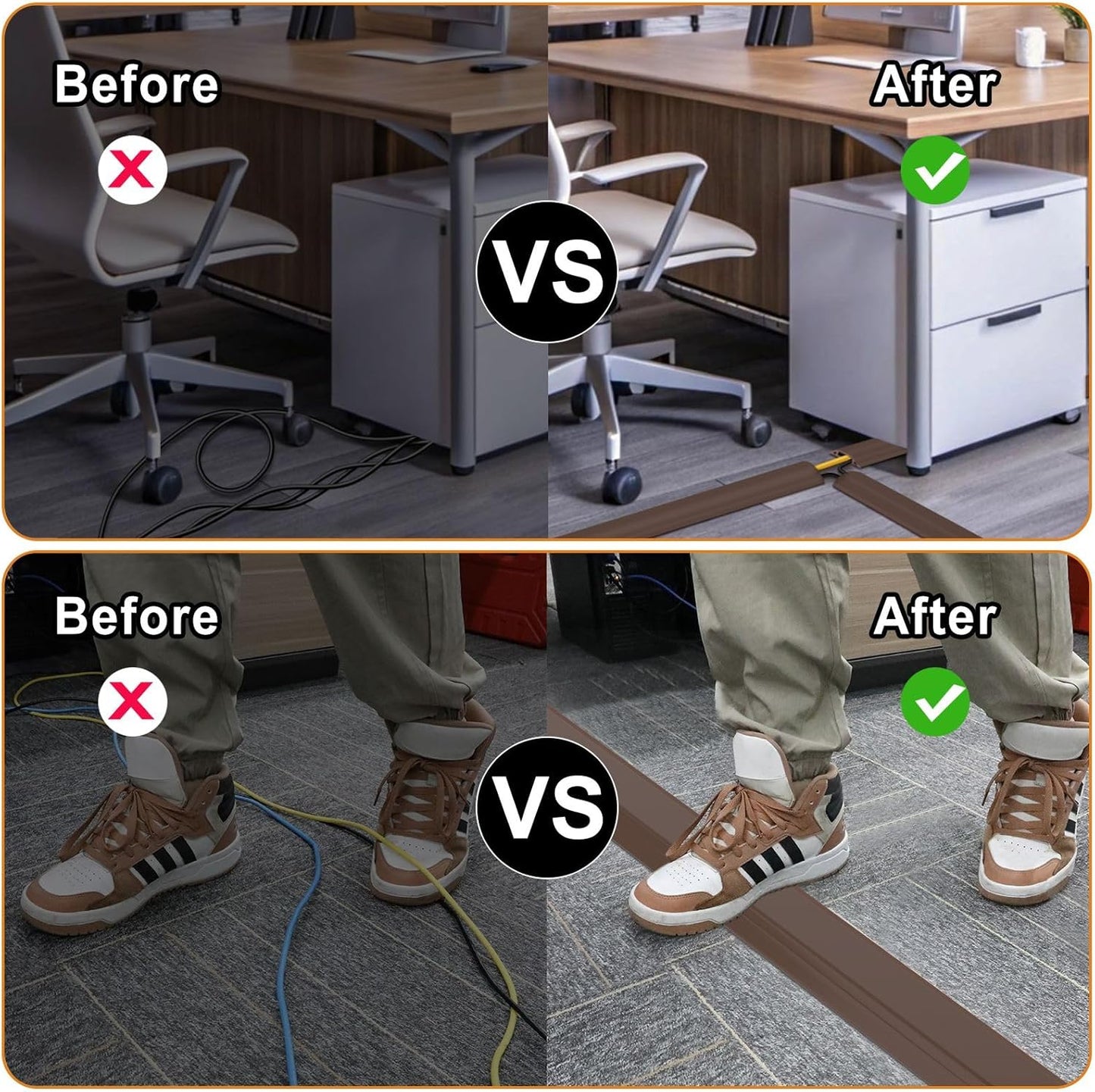 Eapele 6.5 ft Floor Cord Cover Heavy Duty Cable Protector, Cord Covers for Wires on Floor, Floor Cable Cover Easy to Unroll Prevent Trip Hazard for Home Office or Outdoor Settings (Brown)