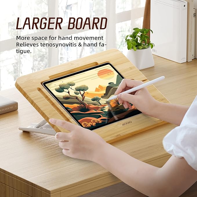 Bamboo Tablet Drawing Stand - Portable & Adjustable 5 Angles,Laptop Stands Riser, Book Reading Stand,Compatible with 9.7/10.2/10.5/10.9/11 inches