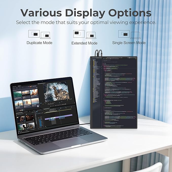 Portable Monitor 14" Ultra-Slim 1920×1200 FHD IPS, 100% sRGB, USB-C/HDMI Second Screen for Laptop/PC/Mac/Phone/Xbox/PS4/Switch - Built-in Speakers & Protective Cover