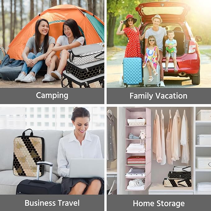 7 Pcs Compression Packing Cubes for Travel, Waterproof Suitcase Luggage Backpack Organizer with Toiletry Bag Travel Essentials for Women/Men-Bees