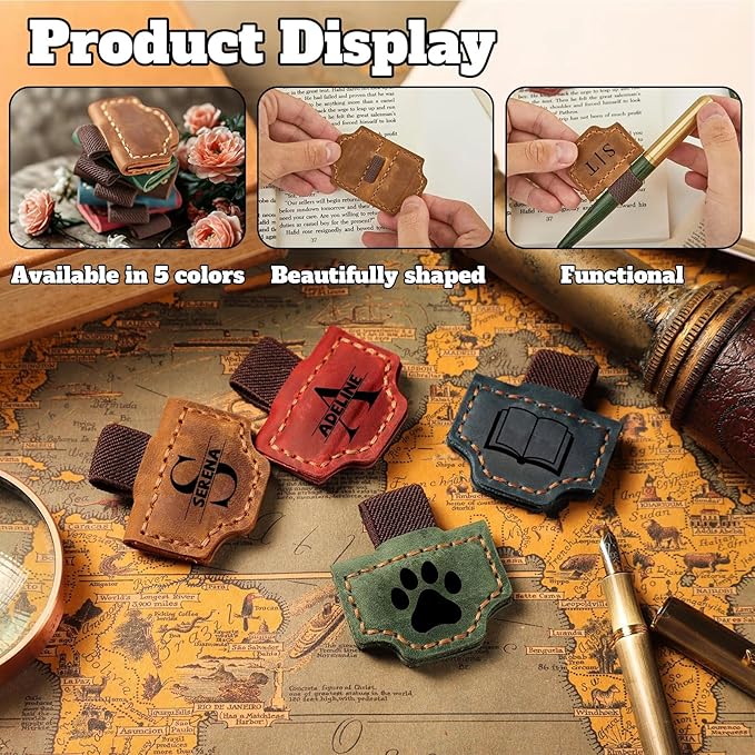 Custom Bygone Mark Bookmark with Pen Holder, Personalized Magnetic Leather Bookmarks, Magnetic Pen Holder Bookmark Best Gifts for Reading Women Book Lovers Travelers Notebook Accessories