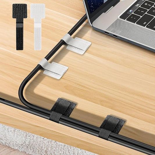 Under Desk Cable Management, Wire Organizers for Cords - Upgrade 48 PCS Sticky Back Self Adhesive Cable Ties, Hook and Loop Straps for Home or Office Use