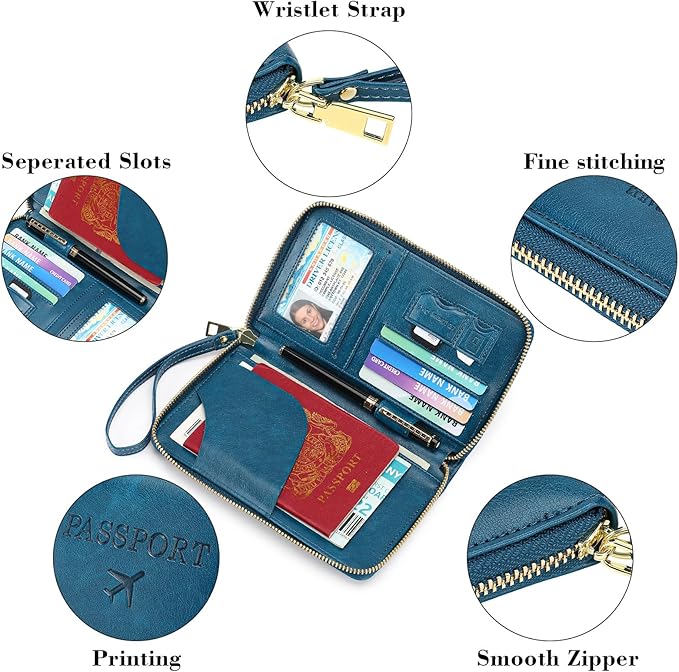 Leather RFID Blocking Passport Holder Travel Wallet, Passport Cover/Travel Wallet for Women/Men with