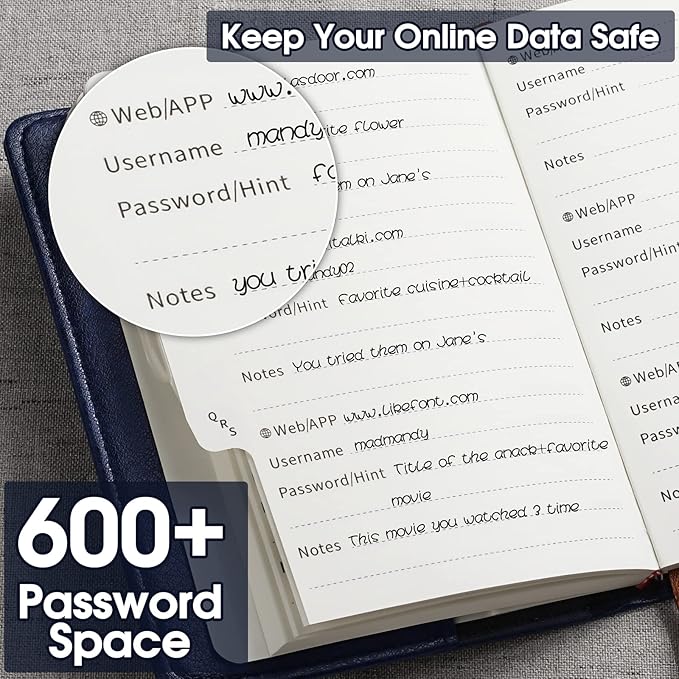 WEMATE Password Book with Lock, Password Book with Alphabetical Tabs 600+ Password Spaces, Password Logbook with Lock, Password Keeper for Computer 4.33 X 6.18 Inch Dark Blue