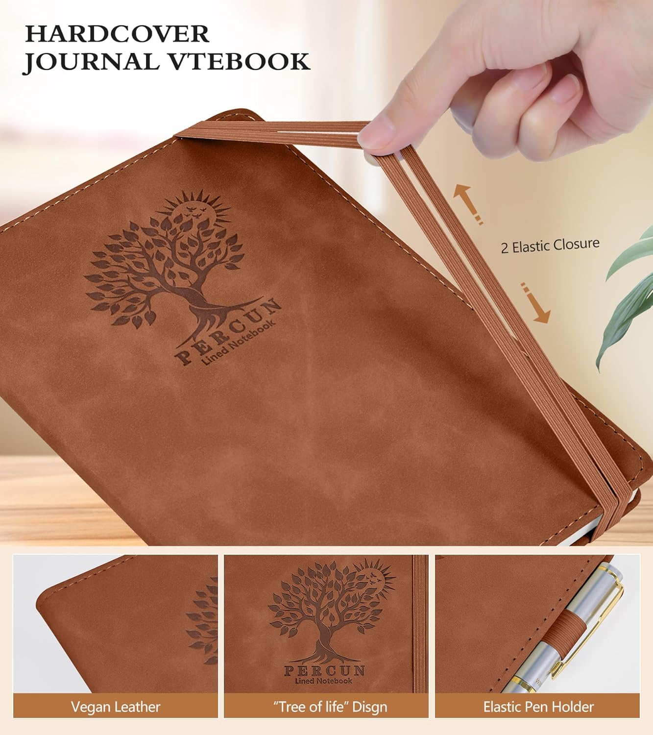 Lined Journal Notebook for Men & Women,200 Pages A5 Hardcover Leather Notebook (5.9"x8.5"), Travel Journal for Work, School, Business Writing, Note Taking, Notepad Diary (Brown)