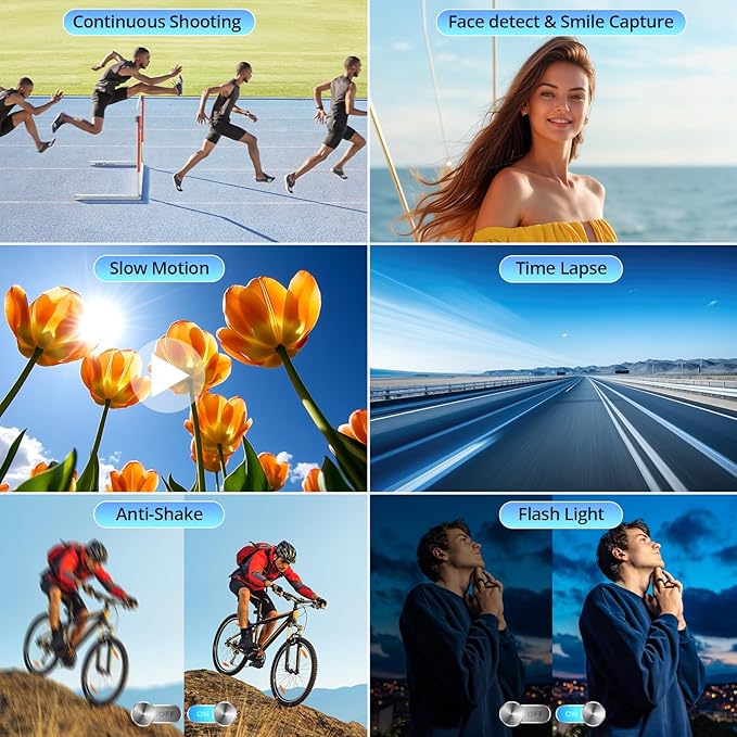 4K Digital Camera for Photography and Video, Autofocus 48MP Vlogging Camera for YouTube with 3'' 180°Flip Screen 16X Zoom Compact Travel Cameras with SD Card, 2 Batteries, Anti-Shake, Flash (Black)