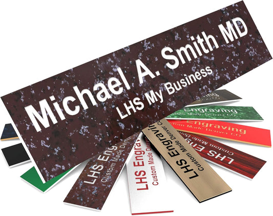 Engraved Name Plates for Door Sign Personalized Cranberry Marble Pattern Plastic Plaque with White Letters - Made in USA 2x10 S5