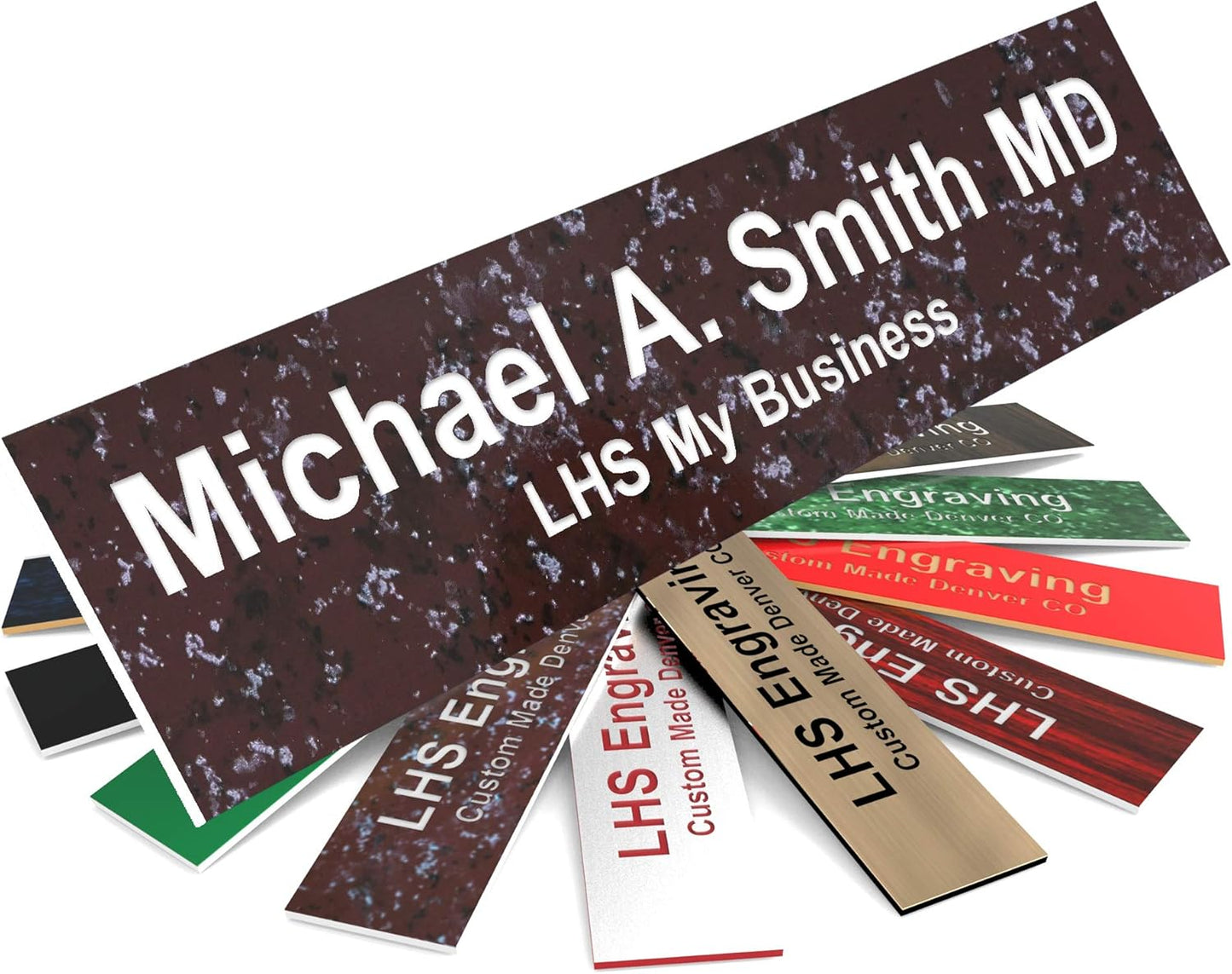 Engraved Name Plates for Door Sign Personalized Cranberry Marble Pattern Plastic Plaque with White Letters - Made in USA 2x8 S5