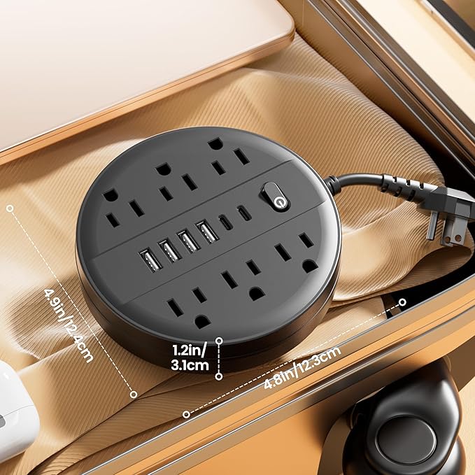 Surge Protector Power Strip, Extension Cord with 6 AC Outlets, 6 USB Ports (2 USB C) & Control Switch, Short Cord Outlet Extender, Wall Mountable Multiple Outlets for Office Home Travel RV, Black