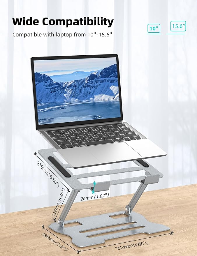 Laptop Tablet Stand, Universal Adjustable Carbon Steel Laptop Computer Stand, Ergonomic Foldable Portable Desktop Tray Cooling Holder Compatible with 10''-15.6'' Devices(Silver)