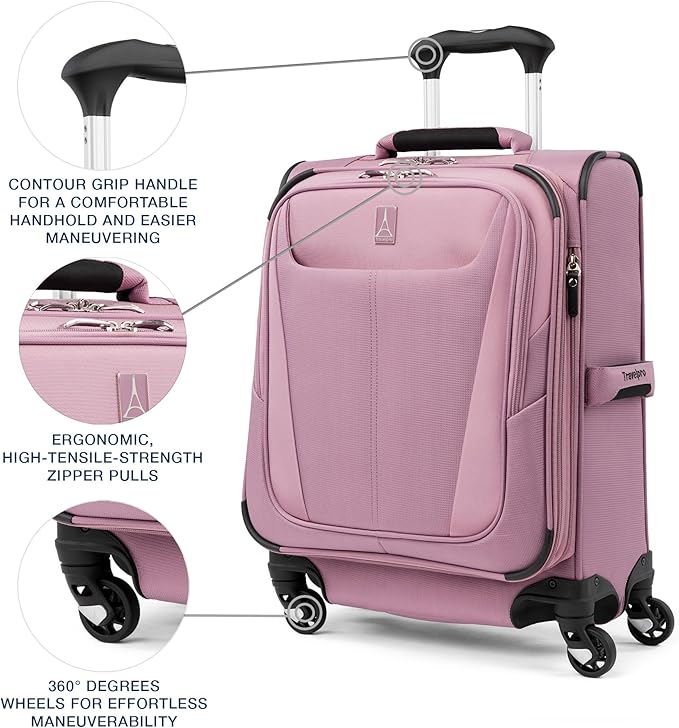 Travelpro Maxlite 5 Softside Expandable Carry on Luggage with 4 Spinner Wheels, Lightweight Suitcase, Men and Women, International, Orchid Pink Purple, Carry on 19-Inch
