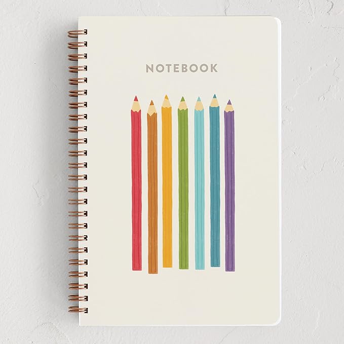 Minted Color Notebook, Writing Journal for Notes & Journaling, Durable Paper Cover, Pencil Rainbow Colors Design, Spiral Bound Journal Notebook with 80 Lined Pages, 5.5" x 8.5"