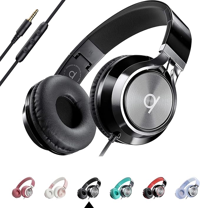 ARTIX CL750 Wired Headphones with Mic & Volume Control — Noise Isolating On-Ear Headphones for Computer and Laptop Wired, Plug in Corded Headphone Over Ear with Wire (Foldable, Aux Jack 3.5mm)