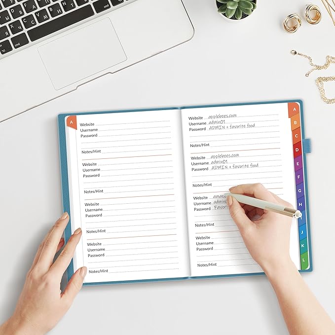 SUNEE Password Book with Colorful Alphabetical Tabs, Password Books for Seniors, Password Keeper Book for Computer and Internet Address Website Login, 5.3''x 7.7''- Petrol