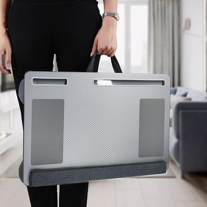 Extra Large Lap Laptop Desk- Home Office Portable LapDesk with Mouse Pad & Wrist Rest for Notebook/MacBook/Tablet, Sofa Bed Working, Writing, Drawing (Carbon Silver, Fit Up to 17-inch Laptops)