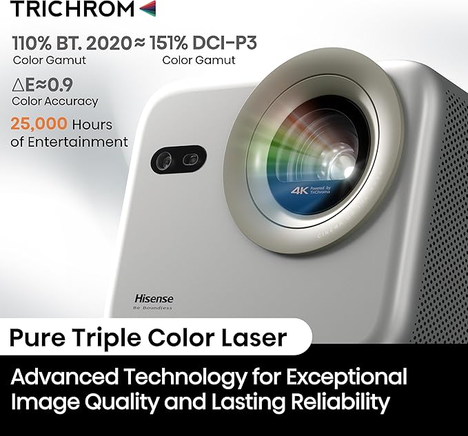 Hisense M2 Pro, Triple Laser Smart Portable Lifestyle Projector, 4K UHD, 65” – 200”, 1,300 Lumens, Dolby Vision,Optical Zoom, Intelligent Screen Adjustments, Vidaa OS, Netflix Included (2025 Model)