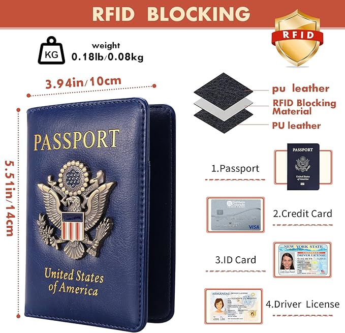 Passport Holder and Card Slot Combo RFID Blocking Leather Travel Passport Wallet for Men and Women US Passport Cover Protector(black)