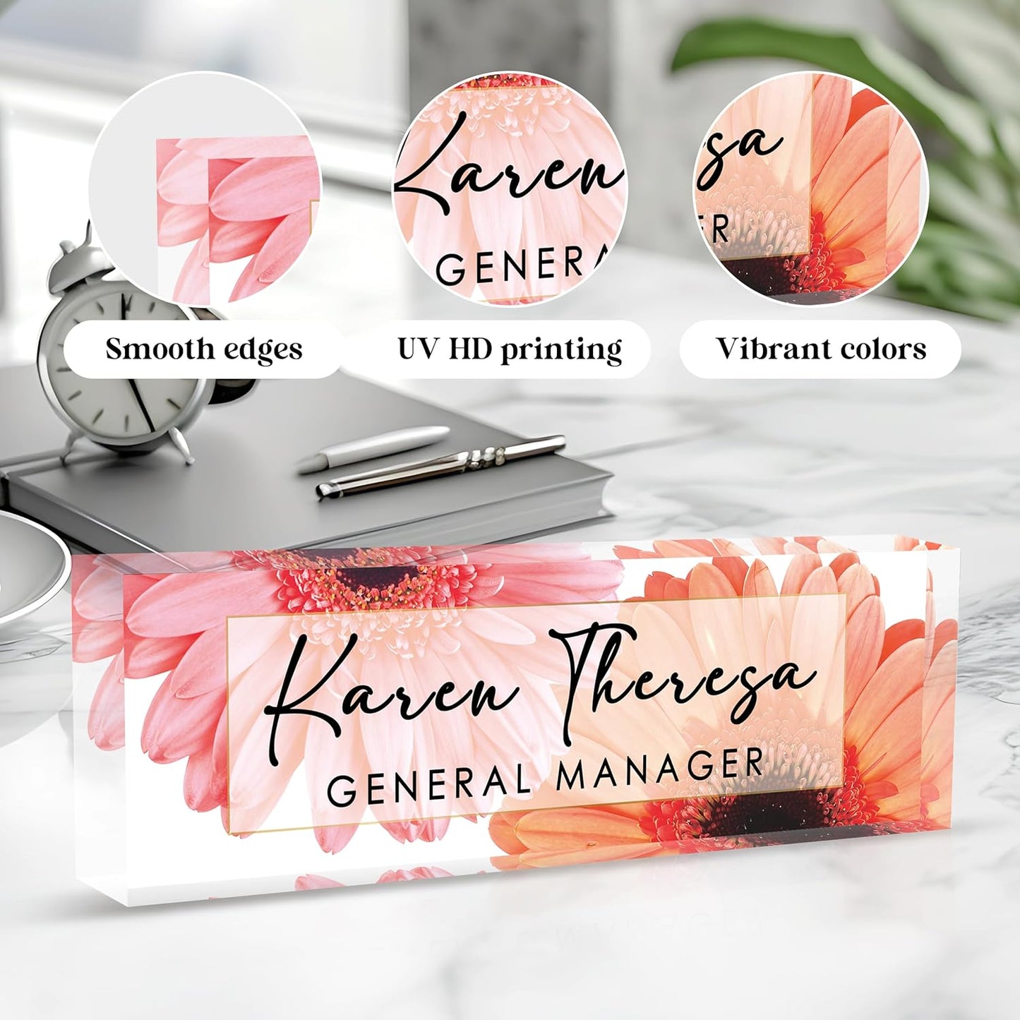 Custom Office Name Plate, Personalized Gifts for Women & Men, Appreciation Gifts for Employees, Boss, Teacher - Office Desk Accessory (African Daisy)