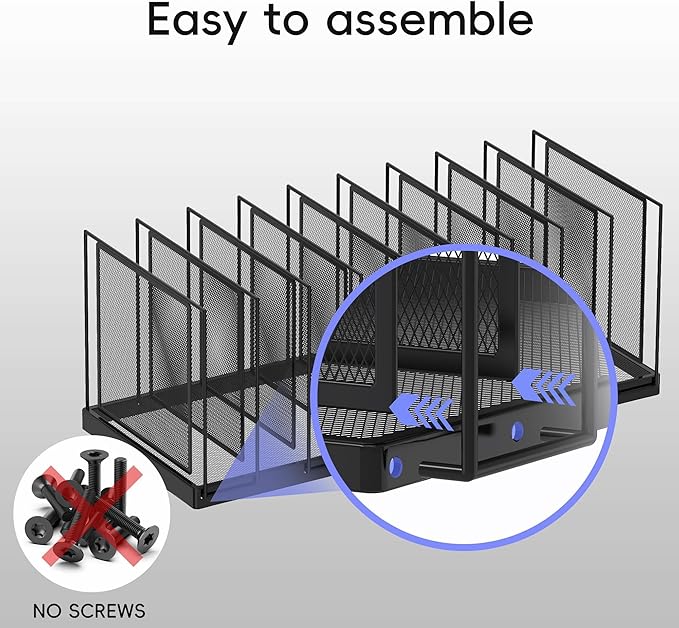 9-Section Desk File Organizer, Vertical File Holder, Mesh Desktop File Folder Metal File Organizer Stand for Office Home Classroom, Black, 2 Pack