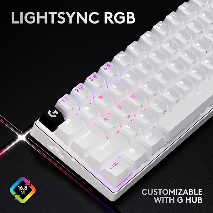 Logitech G PRO X 60 Lightspeed Wireless Gaming Keyboard, Ultra Compact TKL 60% Mechanical Keyboard for Windows PC, LIGHTSYNC RGB, Dual-Shot PBT Keycaps, GX Optical Linear Switches - White