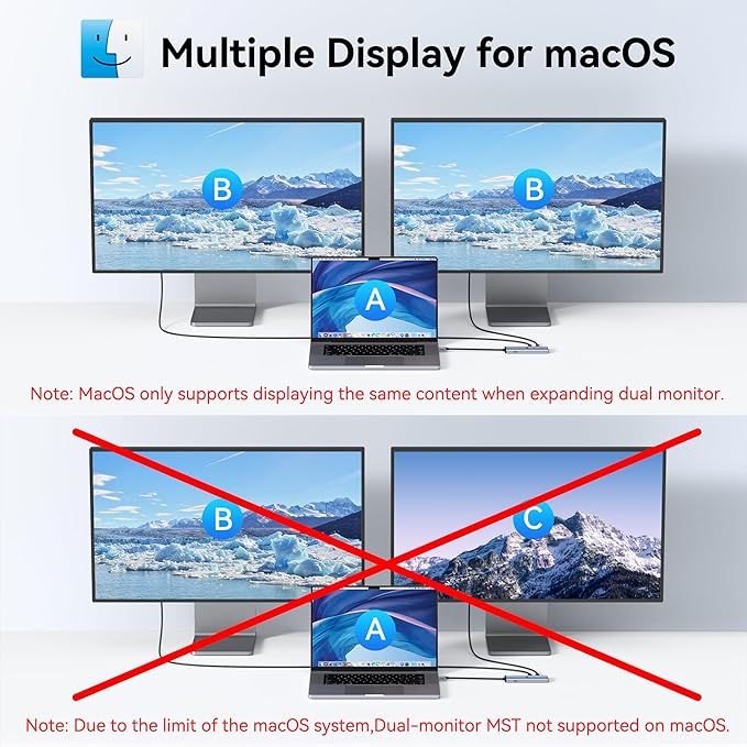 USB C Docking Station Dual Monitor 4K@60Hz DP Alt Mode, USB C Video Hub with 10Gbps Data Transfer, 100W PD Charging, USBC Splitter for Dell/HP/Lenovo, Portable Monitor and More Type C Devices