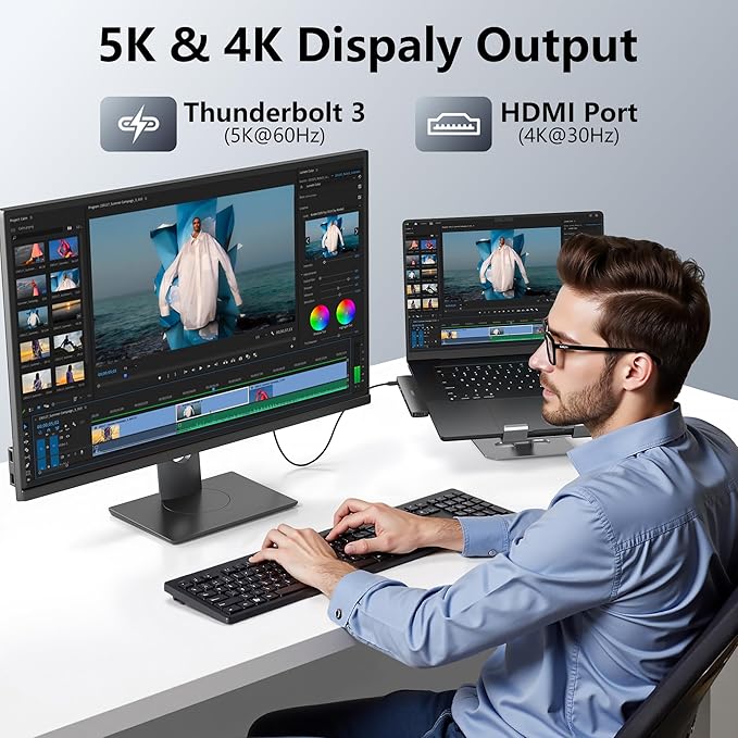 USB C Hub HDMI for MacBook Pro Air 2025-2018 M1 M2 M3 M4, Mac USB Adapter 8 in 2, MacBook Adapter with HDMI, Thunderbolt 3, 10G USB C USB A Data Ports, SD TF Card Reader, Audio, Black