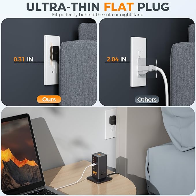 Charging Station PD 100W, TESSAN 9-in-1 USB C Power Strip for iPhone 16/15, MacBook, Tablet, Desktop Phone Fast Charger with 3 AC, 3 USB-A Ports, Home Drom Office Accessories