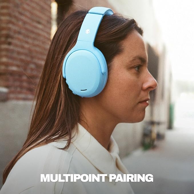 Skullcandy Crusher ANC 2 Wireless Over-Ear Bluetooth Headphones with Extra USB-C Charging Cable, Multi-Sensory Bass, Active Noise Cancelling, 60 Hours Battery, Microphone iPhone Android - Preppy Blue
