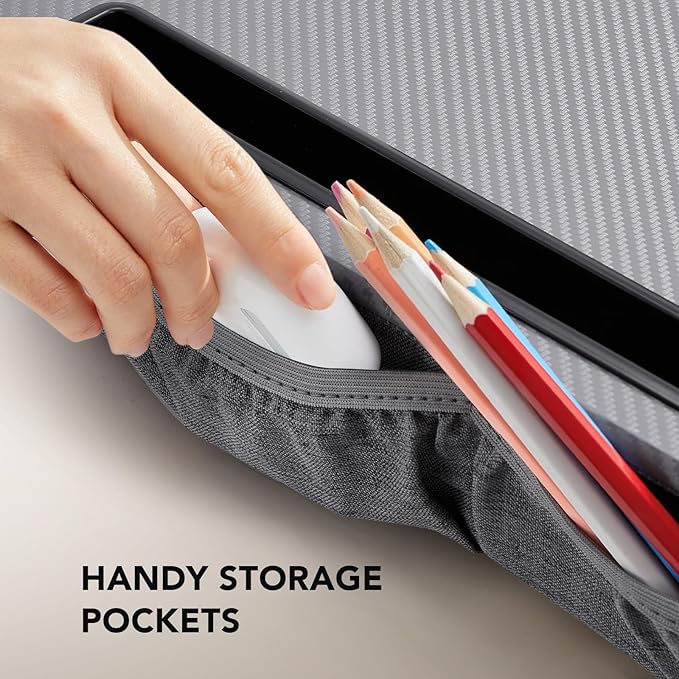 HUANUO Lap Laptop Desk - Portable Lap Desk with Cushion, Fits up to 15.6 inch Laptop, with Anti-Slip Strip & Storage Function for Home Office Students Use as Computer Laptop Stand - Grey, HNLD12G