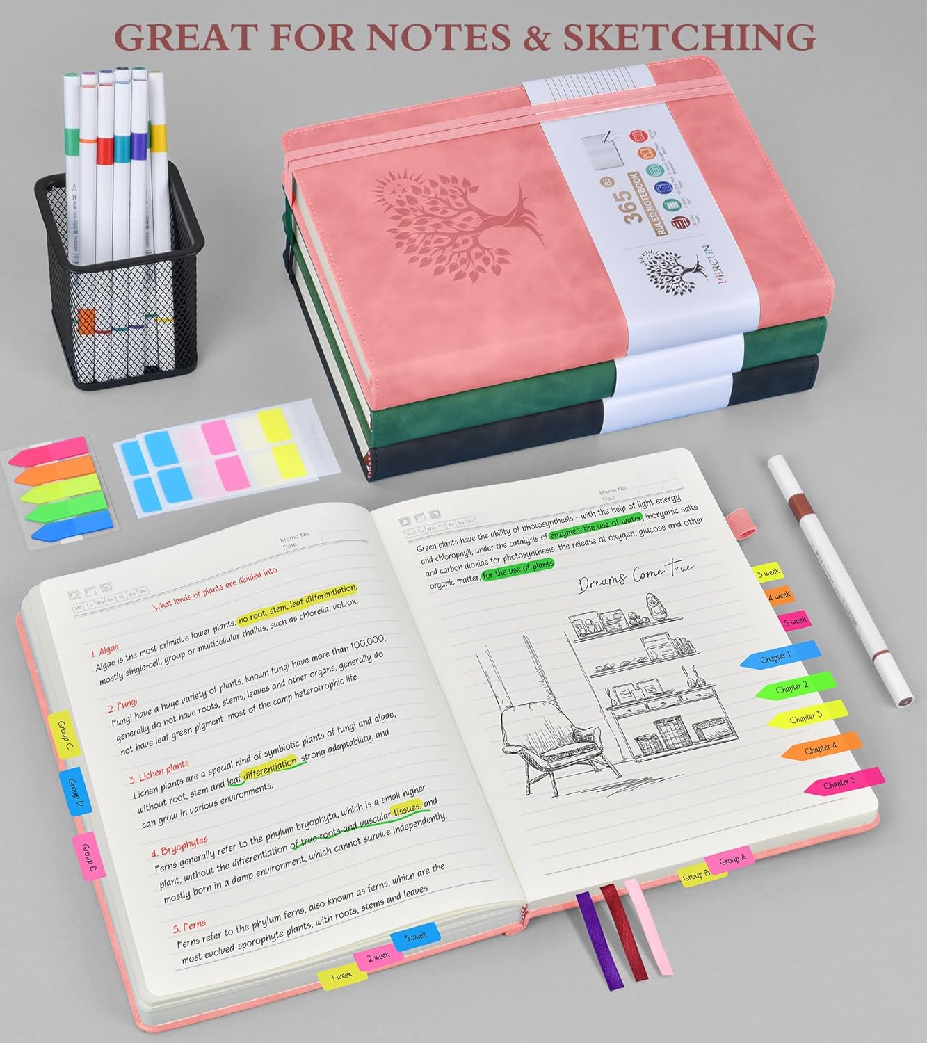 A4 Lined Journal Notebook，365 Page Large Leather Journals for Writing Women Men，Hardcover Notebook with 100Gsm Thick Pages for Travel，Work，School，College Ruled, Daily Diary (8.5" x 11.4")