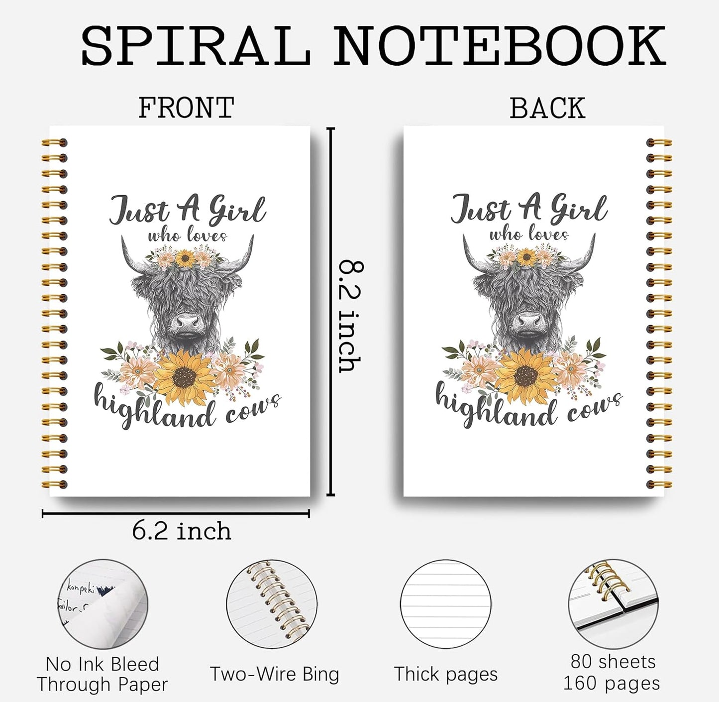 Highland Cow Notebook - Western Notebook, Cow Notebook, Highland Cow Office Supplies, Highland Cow Gifts, Cow Stuff, Just a Girl Who Loves Highland Cows Spiral Notebook 5.5x8.3