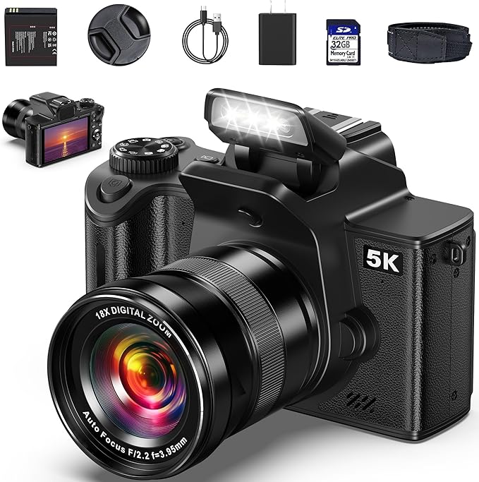 True 5K Digital Cameras for Photography - 80MP WiFi Autofocus Vlogging Camera for YouTube with 4.0" Touch Screen - UHD One-Touch Macro Video Camara for Beginner Photographer with 18X Zoom, Lens Cap