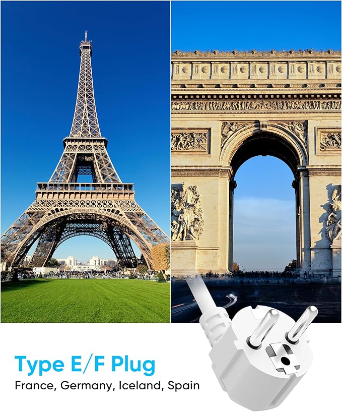 European Travel Plug Adapter, Olcorife US to Europe Type E/F Plug Adapter, International Power Strip with 6 Outlets and 3 USB(1 USB-C), 5 FT Cord for Germany France Iceland Spain