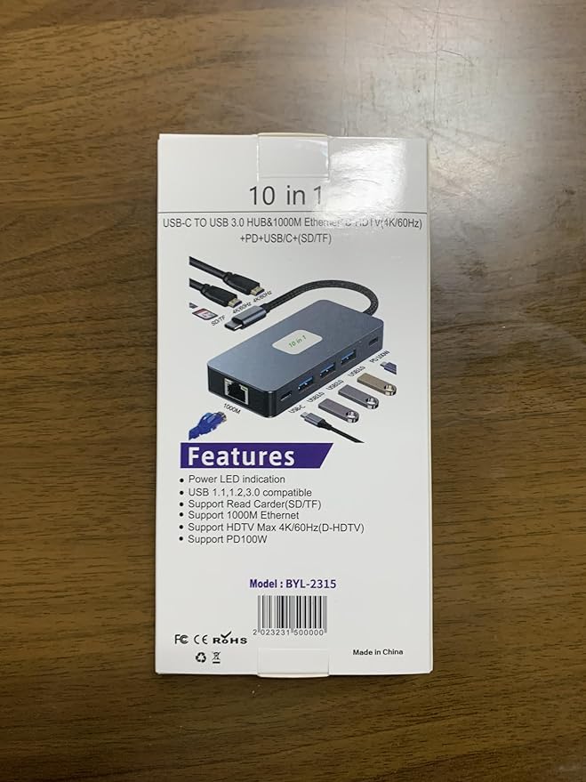 USB C to Dual Monitor DockingStation, USB C to Dual HDMI(4K@60Hz) Multiport Adapter, Thunderbolt 3 Hub (10 in 1 2HDMI 4K60Hz+ RJ45)