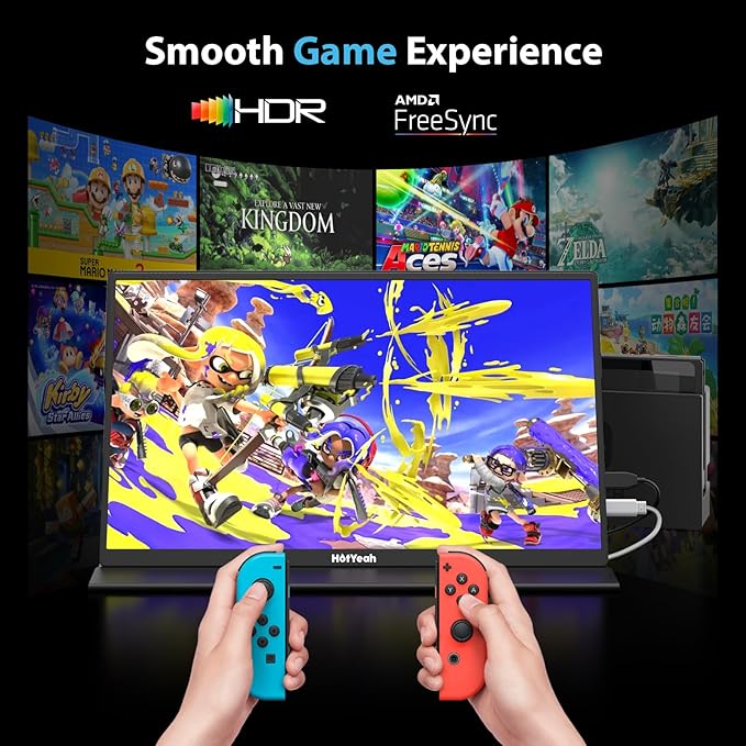 HotYeah Portable Monitor 4K, 15.6'' 3840x2160 UHD USB-C HDMI Laptop Monitor, 100% Adobe RGB HDR FreeSync External Computer Display, Travel 2nd Screen with Speakers & Smart Cover & VESA