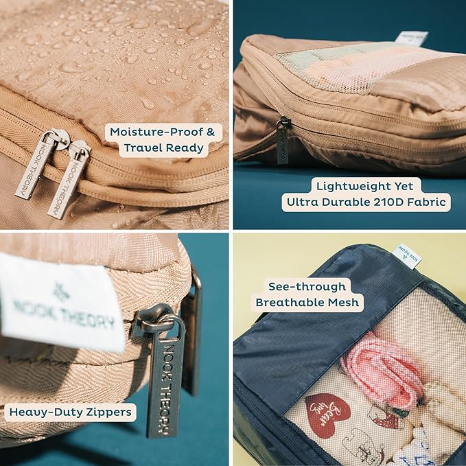 6-Pack Compression Packing Cubes Travel Essentials - Lightweight, Water-Resistant Luggage Organizer Bags with Handles, Durable Travel Accessories Suitcase Organizer (Caramel)