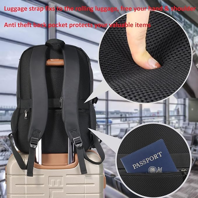 Laptop Backpack for Men Women, Travel Business Backpack with USB Charging Port and Anti Theft Pocket, Fits 17 Inch Laptop,Black